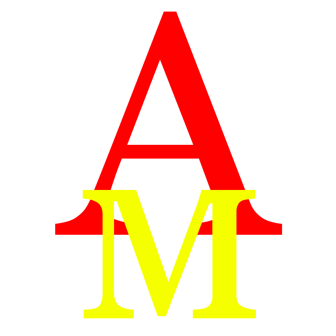 Логотип компанії, червона літера А зверху та жовта літера М знизу та нижній надпиc - адреса сайту