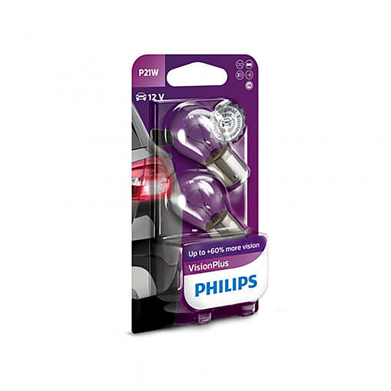 12498VPB2 (PHILIPS) P21W VisionPlus (+60%) 12V 21W BA15s  Blst.  2 pc. — фото товара №2