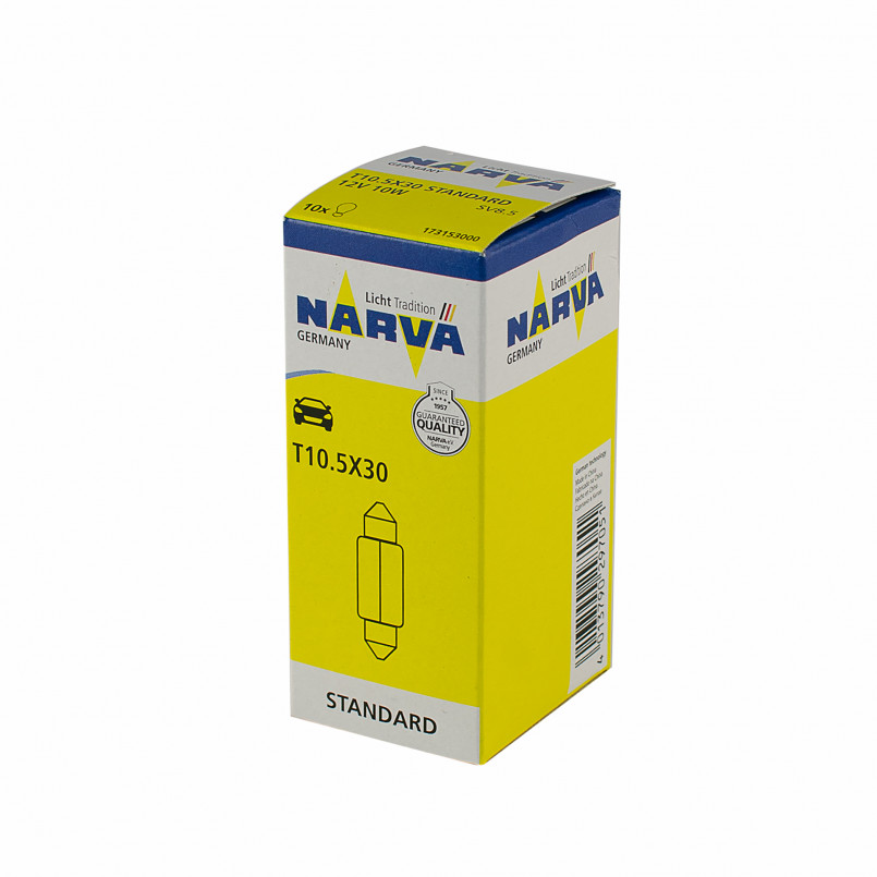 173153000 NARVA Лампа C10W 12V 10W SV8,5 11X28 |FESTOON 28mm| (10шт) — фото товара №2