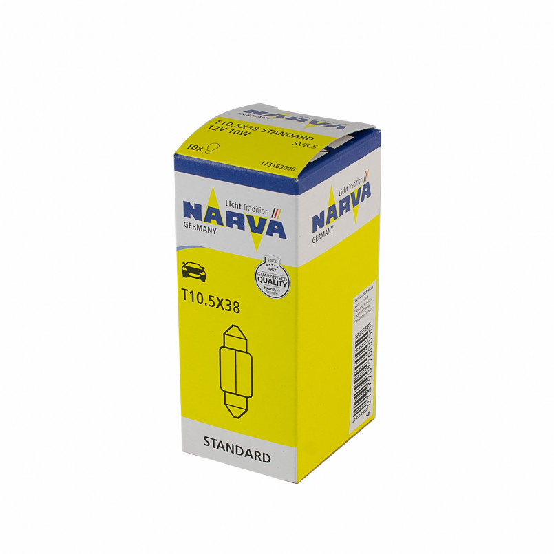 173163000 NARVA Лампа 12V 10W SV8,5 T10.5X38 |FESTOON LAMPS| (10шт) — фото товара №2