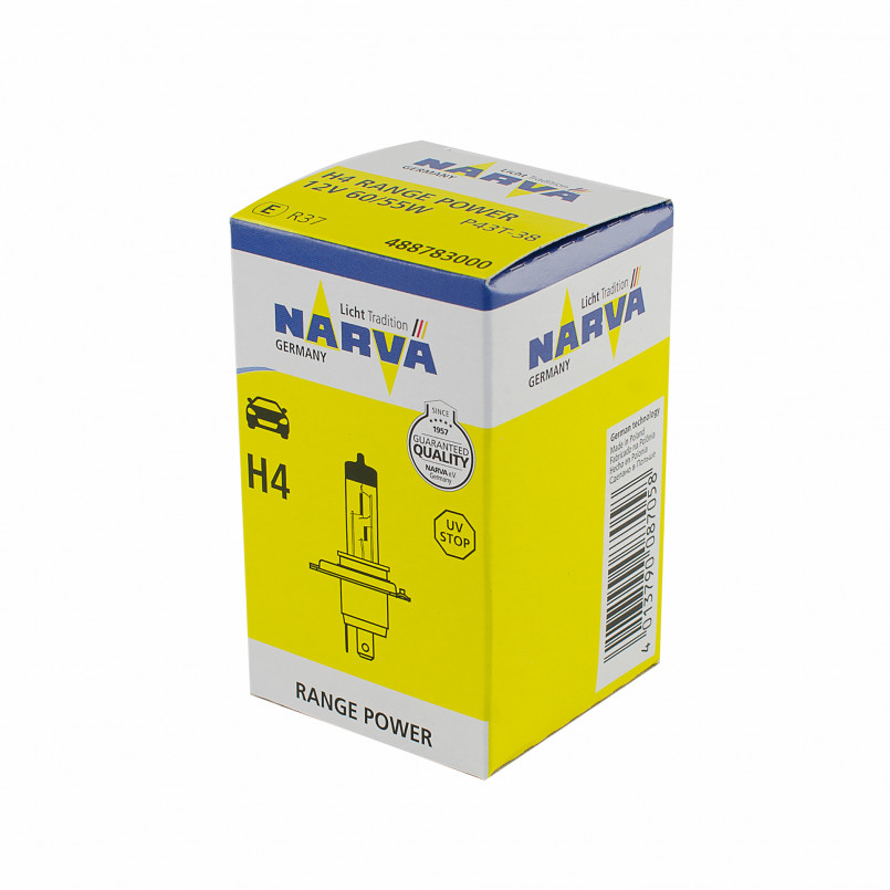 488783000 NARVA Лампа H4 12V 60/55W P43t (+30%) RANGE POWER — фото товара №2