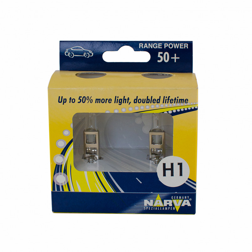 483342100 NARVA Лампа H1 Double Life 12V 55W P14,5S (+50%) (к-т 2 шт.) RANGE POWER 50+ — фото товара №1