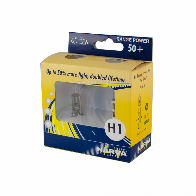 483342100 NARVA Лампа H1 Double Life 12V 55W P14,5S (+50%) (к-т 2 шт.) RANGE POWER 50+ — фото товара №2