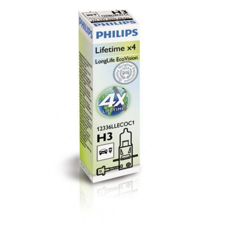 12336LLECOC1 (PHILIPS) H3 LongLife EcoVision 12V 55W PK22s — фото товара №1