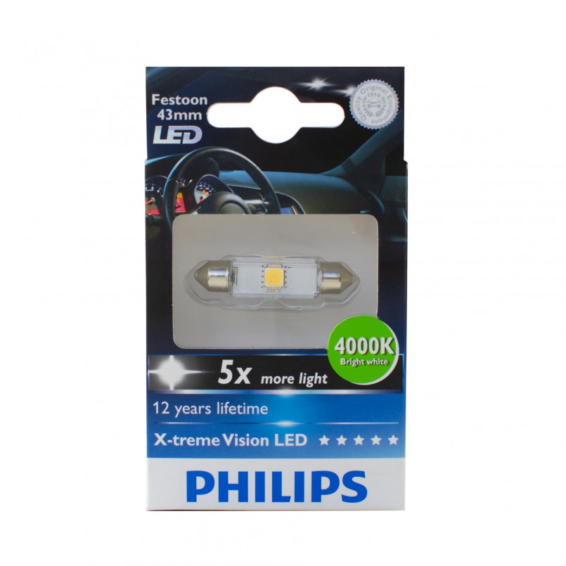 129454000KX1 (PHILIPS) Festoon T10,5x43 X-tremeVision LED 4000K 12V 1W SV8,5 — фото товара №2