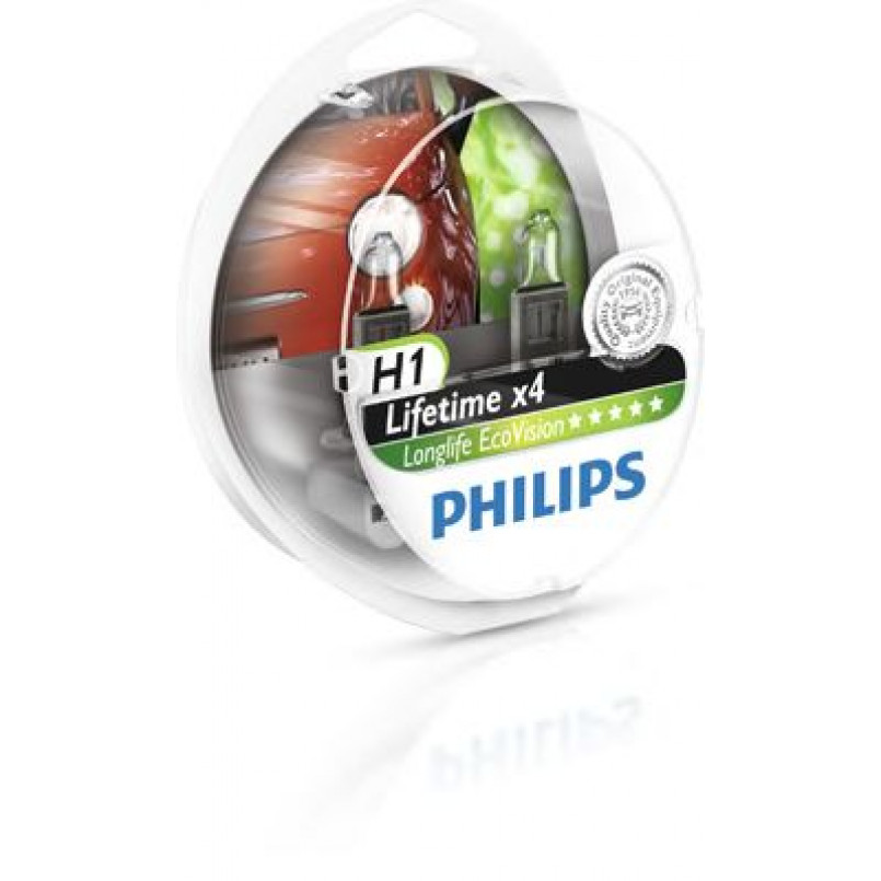 12258LLECOS2 (PHILIPS) H1 LongLife EcoVision 12V 55W  P14,5s Set 2 pc. — фото товара №1