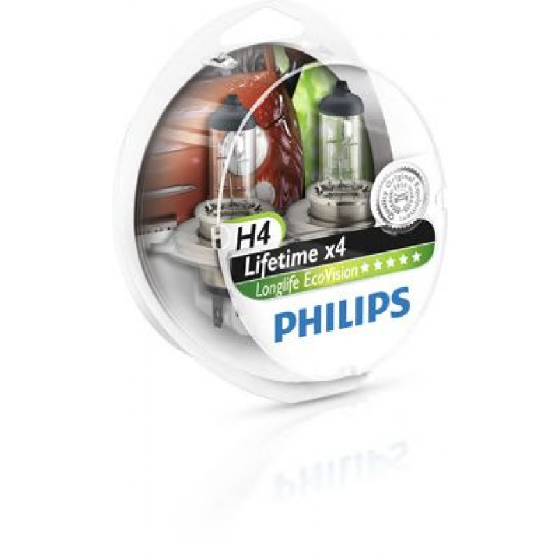 12342LLECOS2 (PHILIPS) H4 LongLife EcoVision 12V 60/55W P43t-38 Set 2 pc. — фото товара №1