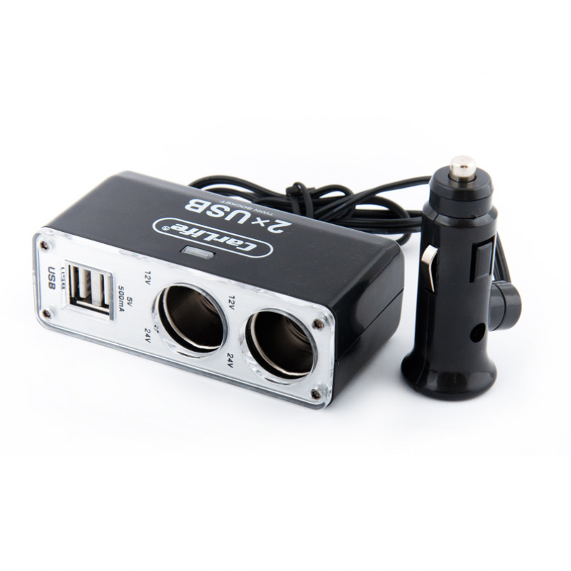 CARLIFE  Розгалужувач прикурювача  2в1 + 2 USB, 12В, 5A  — фото товара №1