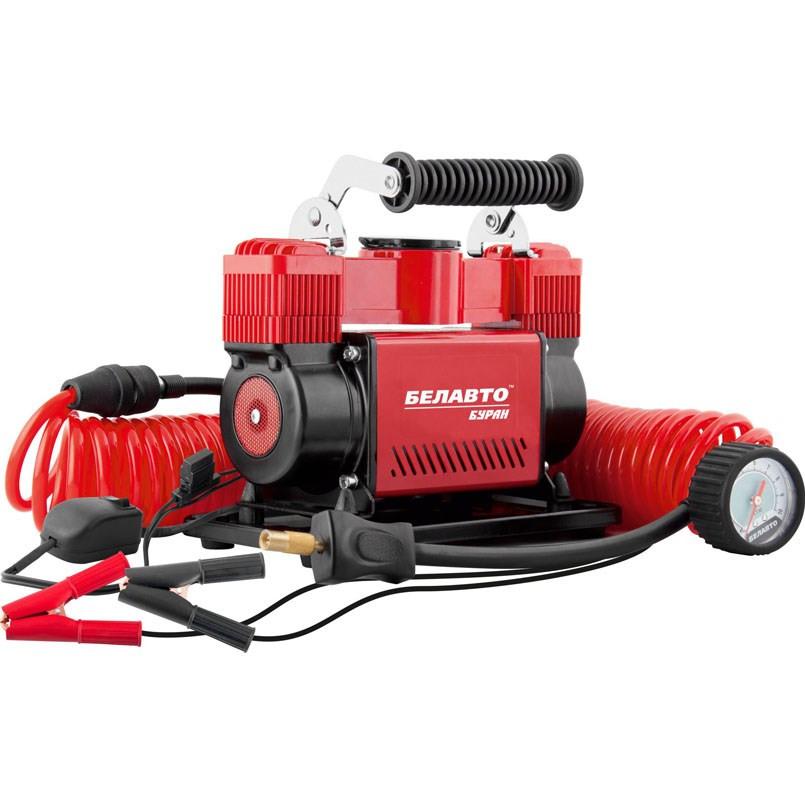 БЕЛАВТО  Компресор автомобільний  БУРАН двохциліндровий із зажимами АКБ (4шт)  — фото товара №1
