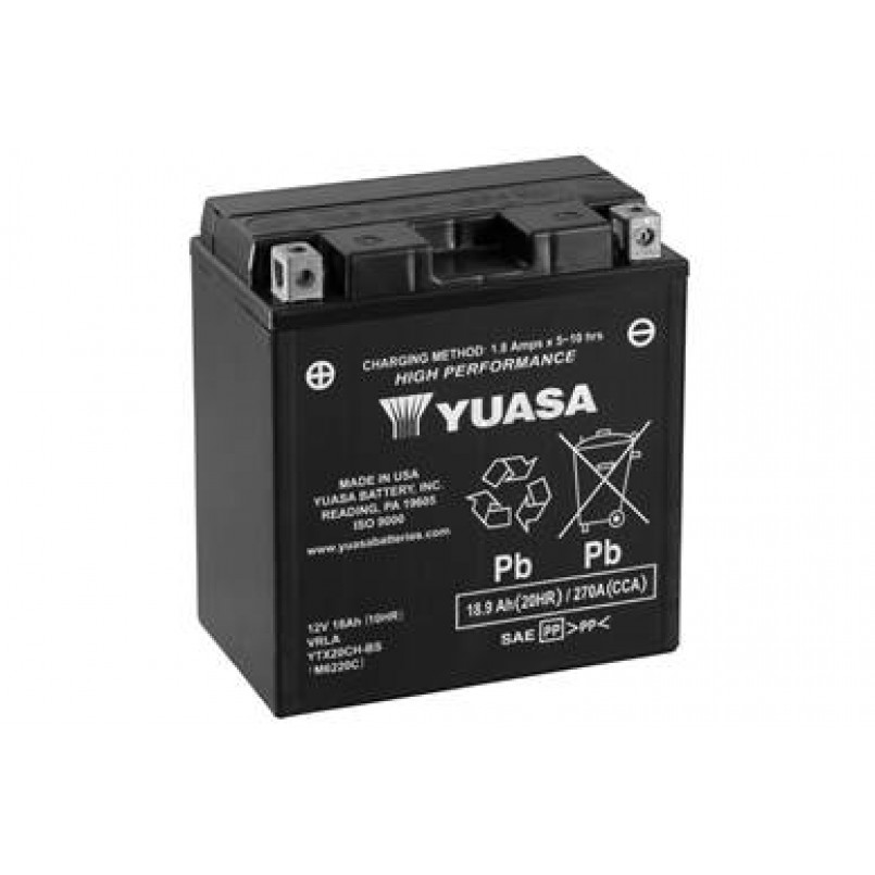 МОТО Yuasa 12V 18,9Ah High Performance MF VRLA Battery  YTX20CH-BS (сухозаряжений) — фото товара №1