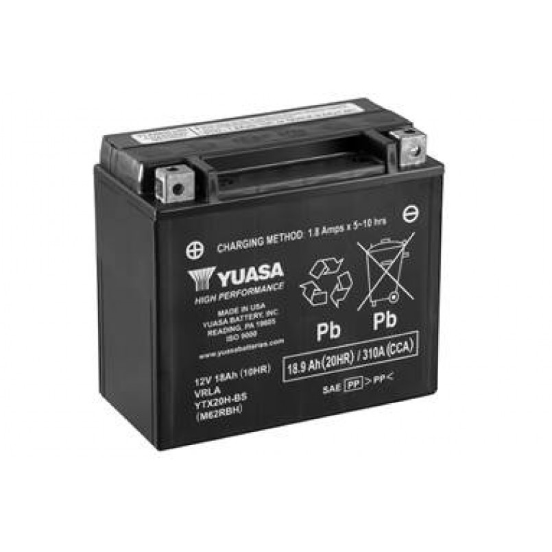МОТО Yuasa 12V 18,9Ah High Performance MF VRLA Battery AGM YTX20H-BS(сухозаряжений) — фото товара №1
