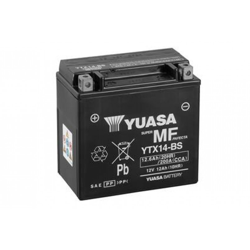 МОТО Yuasa 12V 12,6Ah  MF VRLA Battery  YTX14-BS(сухозаряжений) — фото товара №1