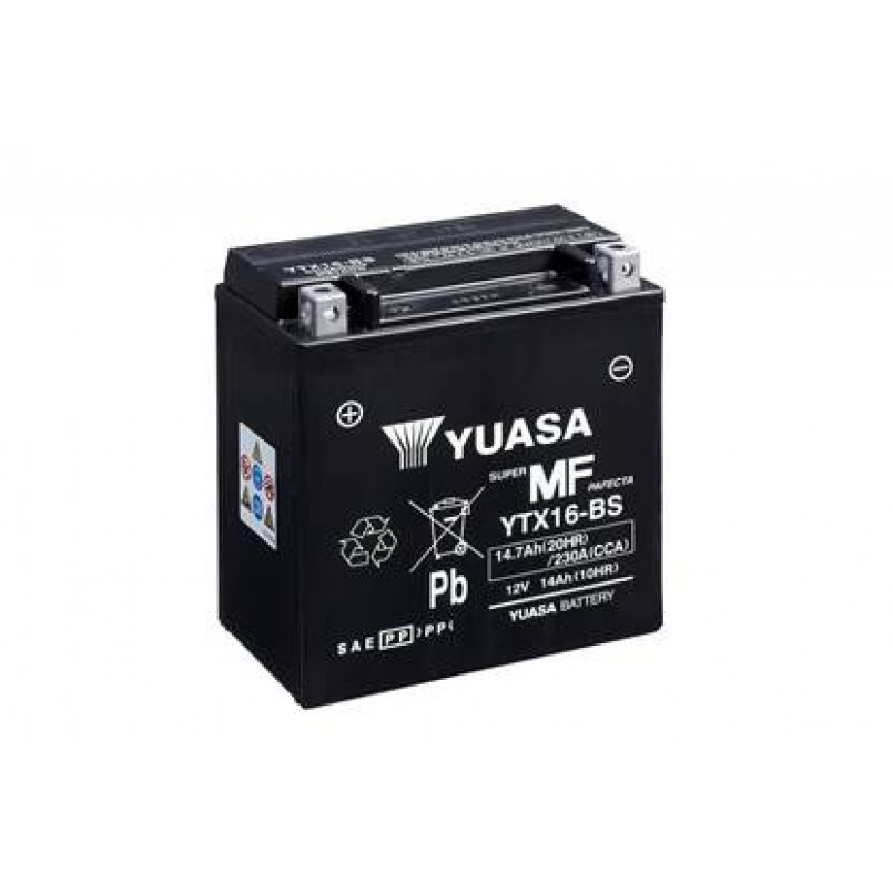МОТО Yuasa 12V 14,7Ah  MF VRLA Battery  YTX16-BS(сухозаряжений) — фото товара №1