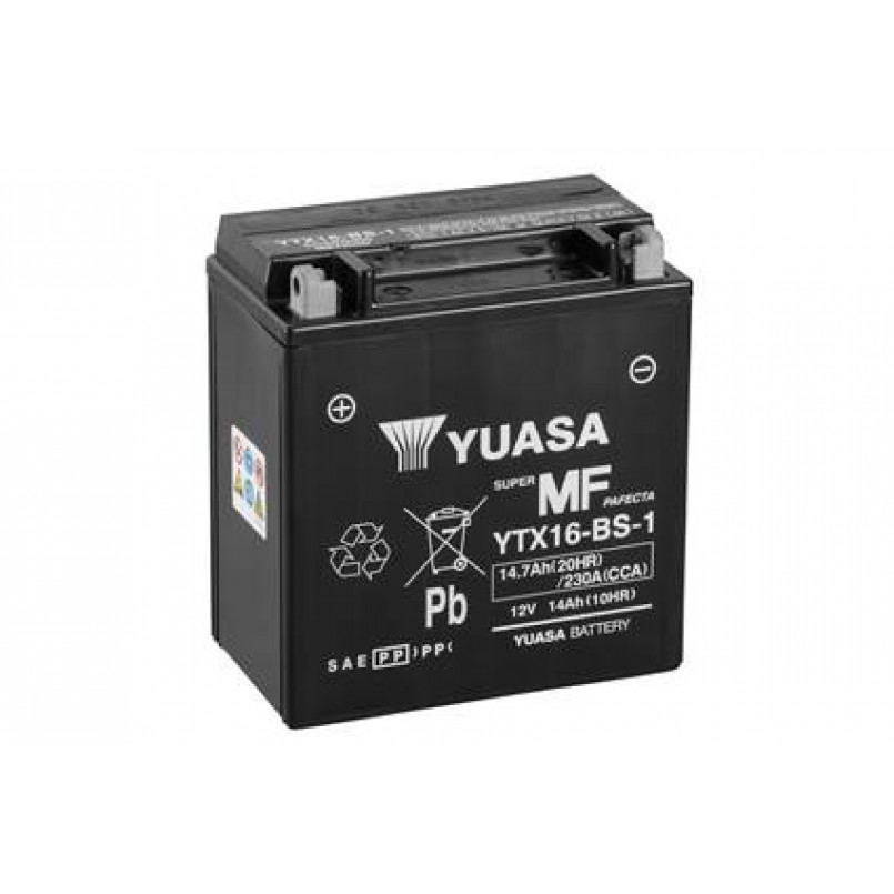 МОТО Yuasa 12V 14,7Ah  MF VRLA Battery  YTX16-BS-1(сухозаряжений) — фото товара №1