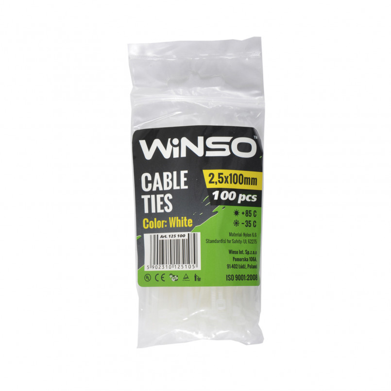 Хомути пластикові білі WINSO 2,5x100 (100шт.) — фото товара №1