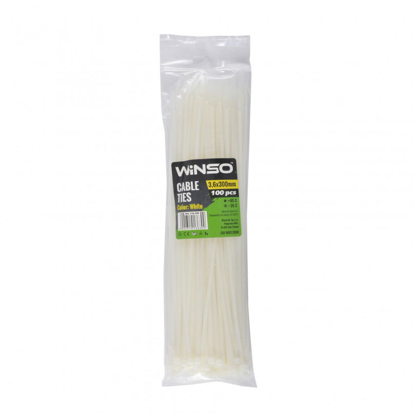Хомути пластикові білі WINSO 3,6x300 (100шт.) — фото товара №1