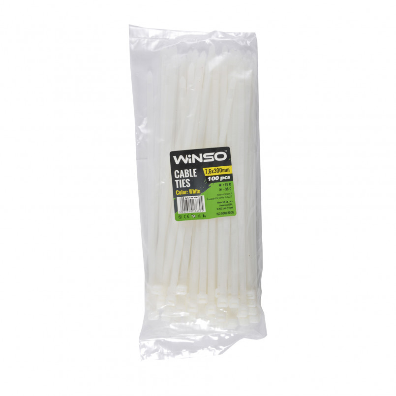Хомути пластикові білі WINSO 7.6x300 (100шт.) — фото товара №1