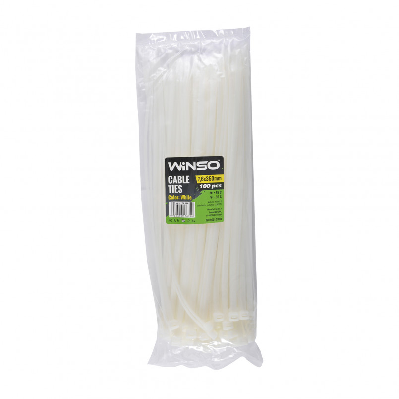 Хомути пластикові білі WINSO 7.6x350 (100шт.) — фото товара №1