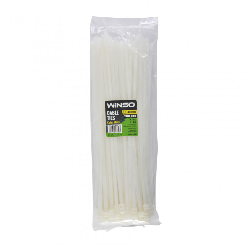 Хомути пластикові білі WINSO 7.6x400 (100шт.) — фото товара №1