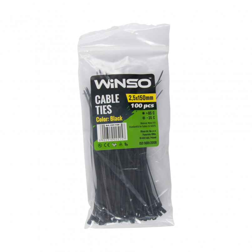 Хомути пластикові чорні WINSO 2,5x150 (100шт.) — фото товара №1