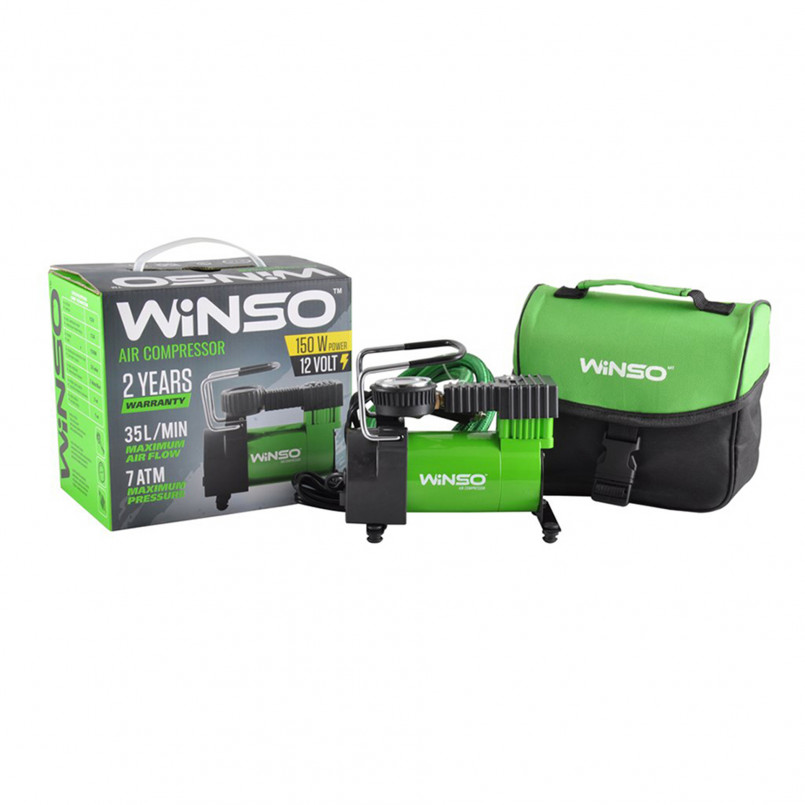 Компресор автомобільний WINSO 7 Атм, 35 л/хв. 150Вт, кабель 3м., шланг 1м. — фото товара №1