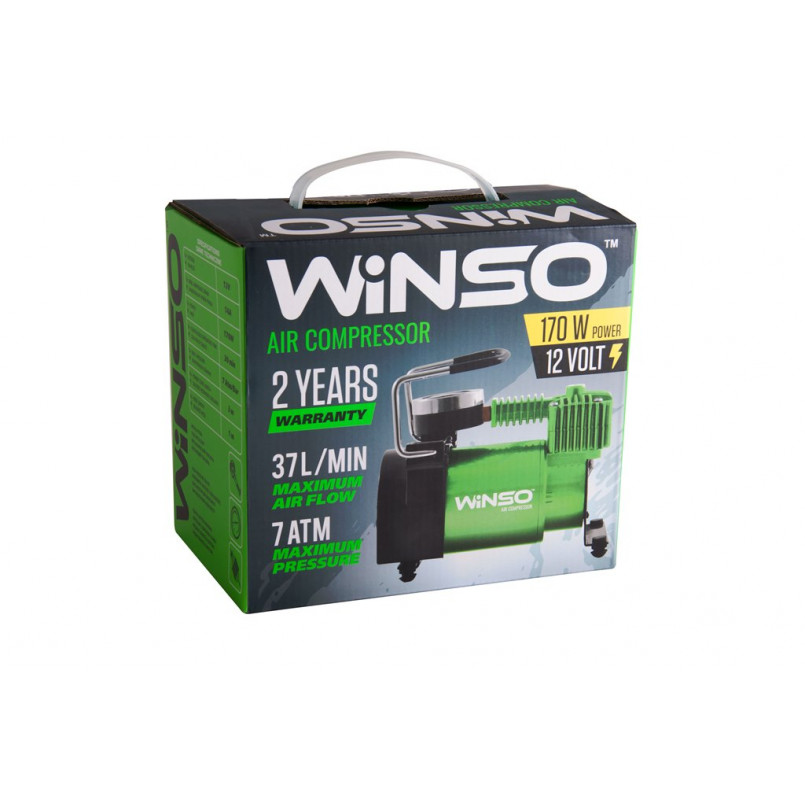 Компресор автомобільний WINSO 7 Атм, 37 л/хв., 170Вт, кабель 3м., шланг 1м., пласт.накладка — фото товара №4