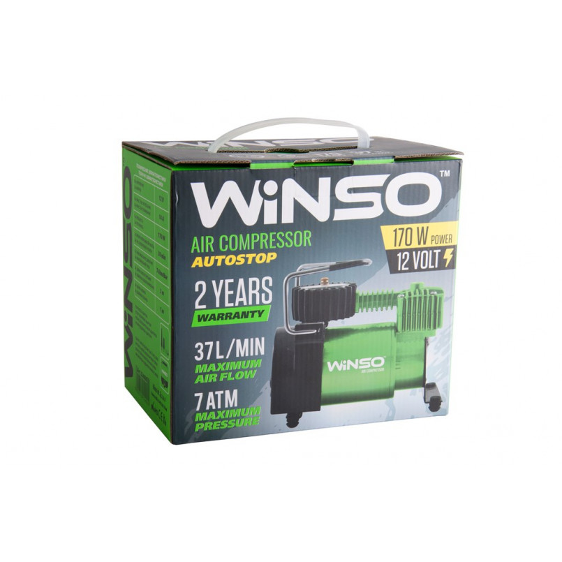 Компресор автомобільний WINSO 7 Атм, 37 л/хв. 170Вт, кабель 3м., шланг 1м., АВТОСТОП — фото товара №4