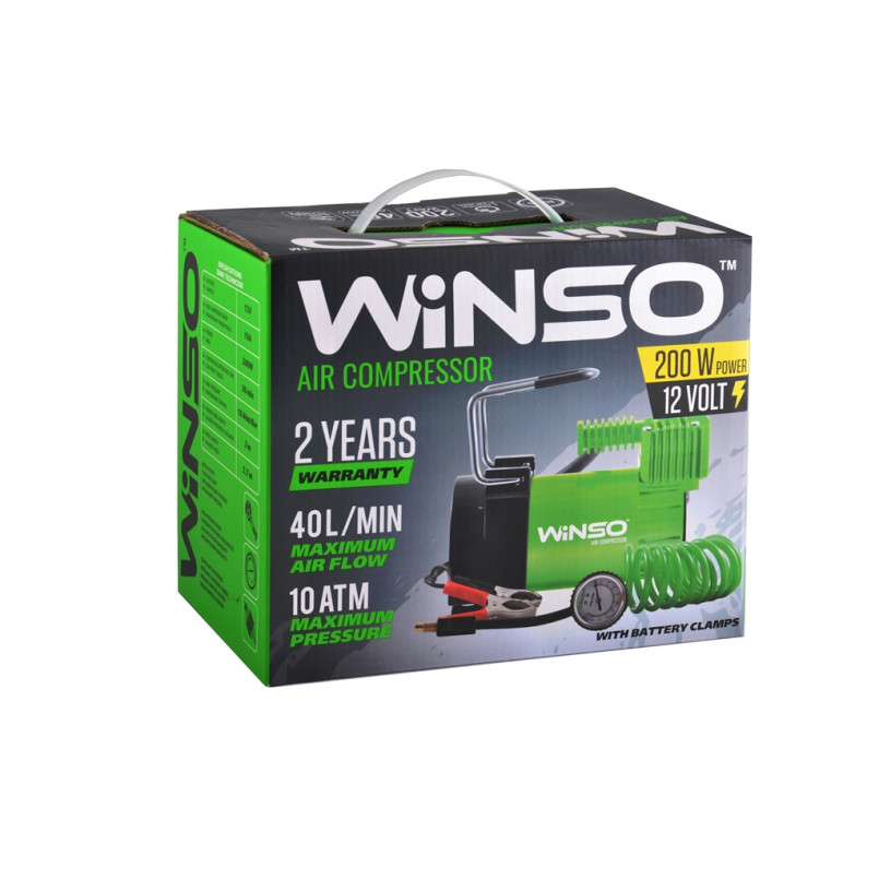 Компресор автомобільний WINSO 10 Атм, 40 л/хв. 200Вт., кабель 3м., шланг 5,7м., спускний клапан — фото товара №4