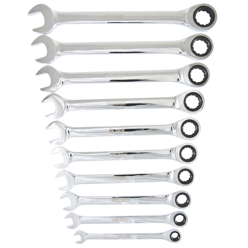 MOLDER Набір ключів комб. MOLDER з трещіткою CR-V, 10шт, 8-19 мм, 8-10-12-13-14-15-16-17-18-19. — фото товара №2