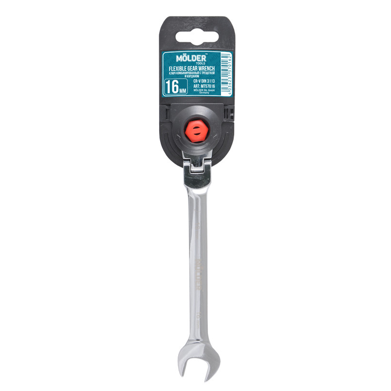 MOLDER Ключ комбінований з трещіткою та карданом CR-V, 16 мм, хромово-ванадієва сталь. — фото товара №1