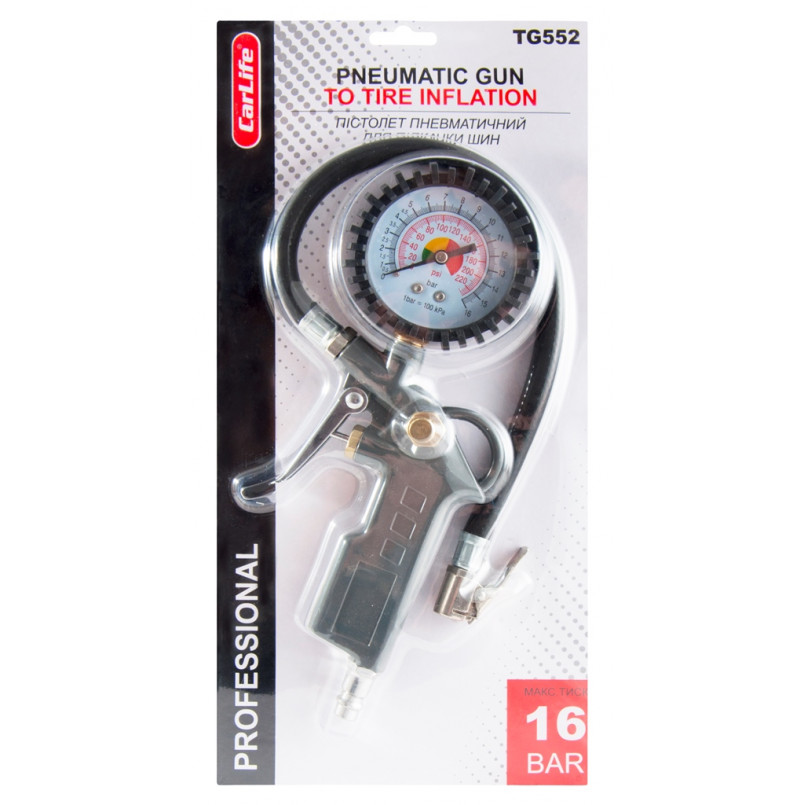 CARLIFE  Пістолет пневматичний для підкачки шин 16Bar, шланг 370мм. Металевий — фото товара №1