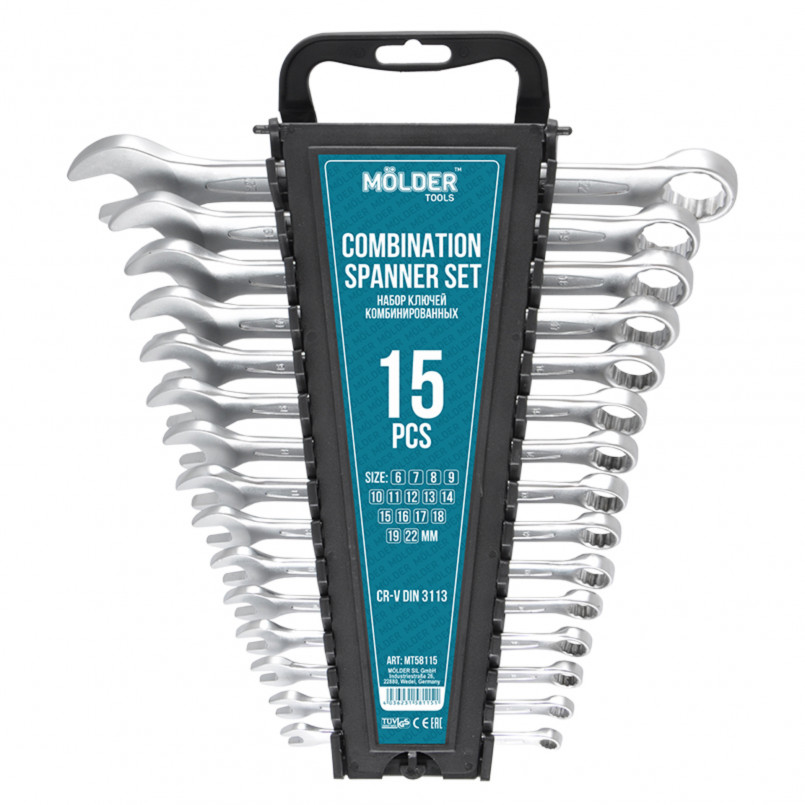 MOLDER Набір ключів комб. CR-V, 15шт., 6-22 мм, 6-7-8-9-10-11-12-13-14-15-16-17-18-19-22, — фото товара MOLDER Набір ключів комб. CR-V, 15шт., 6-22 мм, 6-7-8-9-10-11-12-13-14-15-16-17-18-19-22, — фото товара