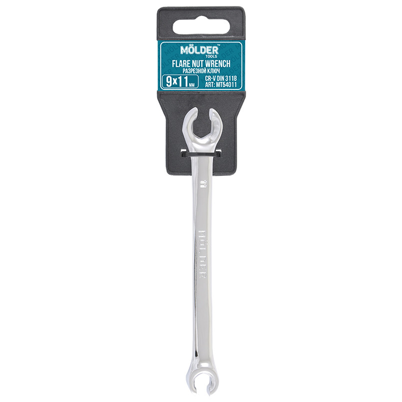 MOLDER Ключ розрізний CR-V, 9х11 мм, хромово-ванадієва сталь, нікель-хромоване покриття — фото товара №1