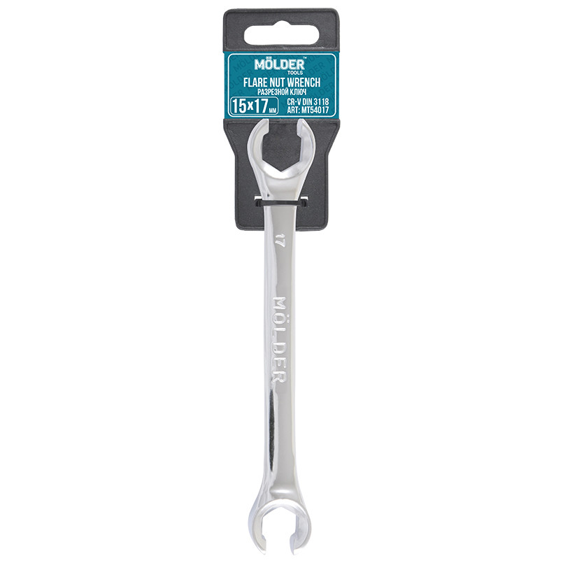 MOLDER Ключ розрізний CR-V, 15х17 мм, хромово-ванадієва сталь, нікель-хромоване покриття — фото товара №1