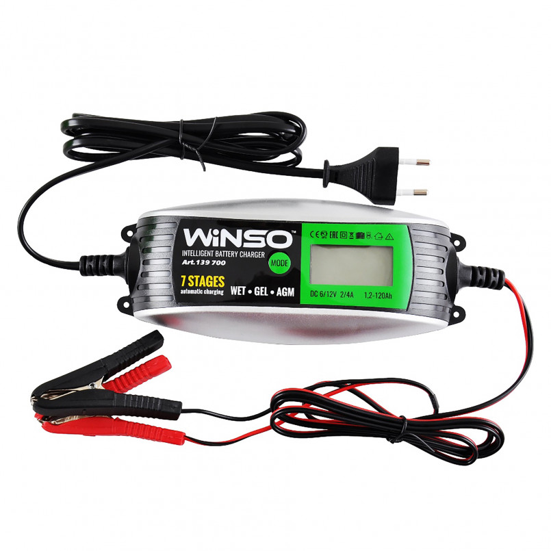 Зарядний пристрій АКБ, інтелектуальний, 6/12В, макс.струм підзар.4A, макс.ємність 120Ah WINSO — фото товара №1