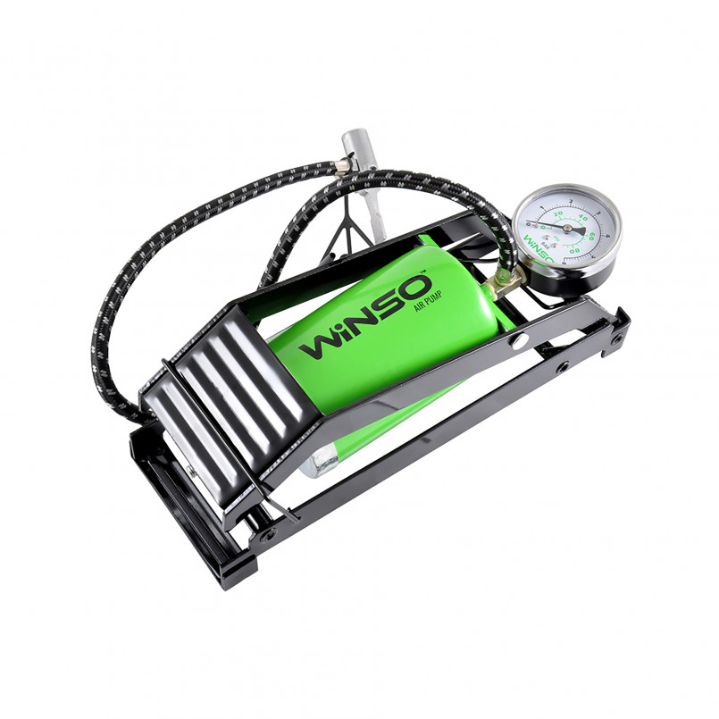 Насос ножний WINSO з маномет.,циліндир 80*130мм.,довж.шланга 60см.,в комплекті 3 адаптери (10шт/ящ) — фото товара №1