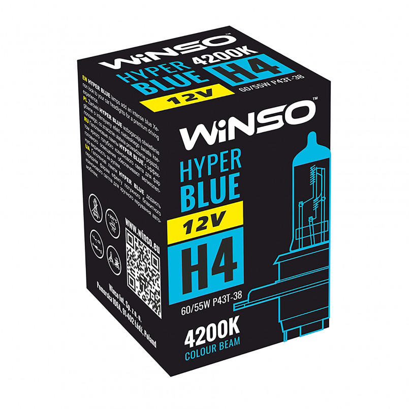 12V H4 HYPER BLUE 4200K 60/55W P43t-38 WINSO — фото товара №1