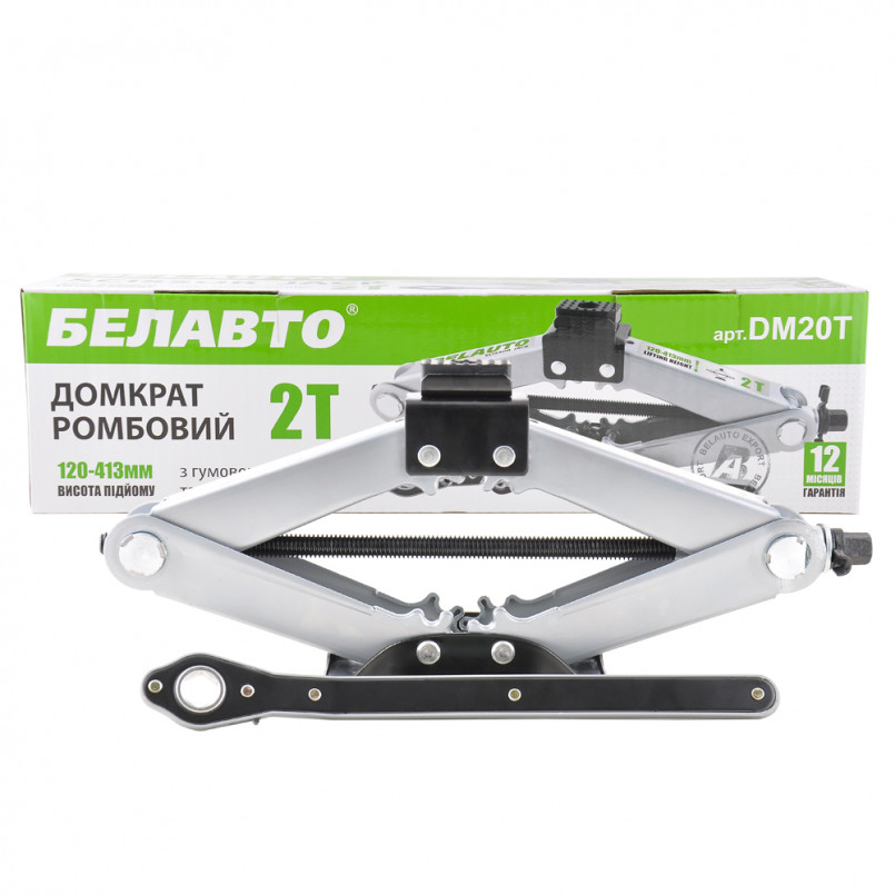 БЕЛАВТО  Домкрат ромбовий, 2т., з трещіткою,гумова подушка,вис.підйому 120-413мм,(6шт/уп.) — фото товара №1