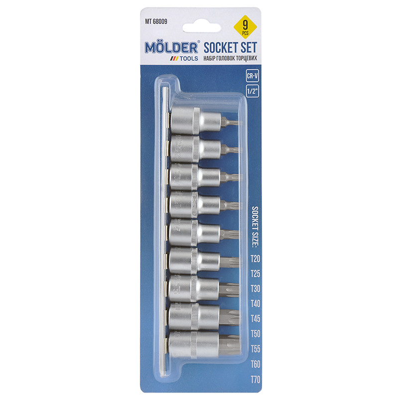 MOLDER Набір TORX на планці Molder, 1/2_, CR-V, 9 шт. (5шт/уп) — фото товара №2