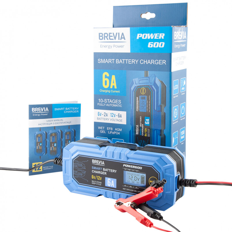 BREVIA Зарядний пристрій АКБ BREVIA 6A, 6V/12V, 4-150Ah (10шт.) — фото товара №3
