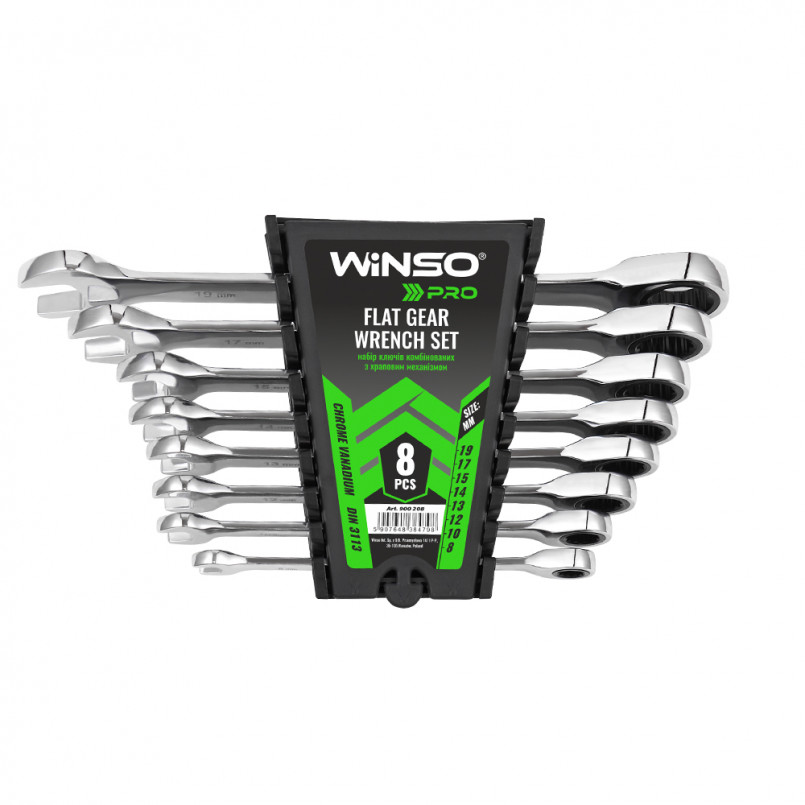Набір ключів комбінованих WINSO PRO з тріскачкою CR-V,  8шт (8-19, 8-10-12-13-14-15-17-19мм) (5/20) — фото товара №1