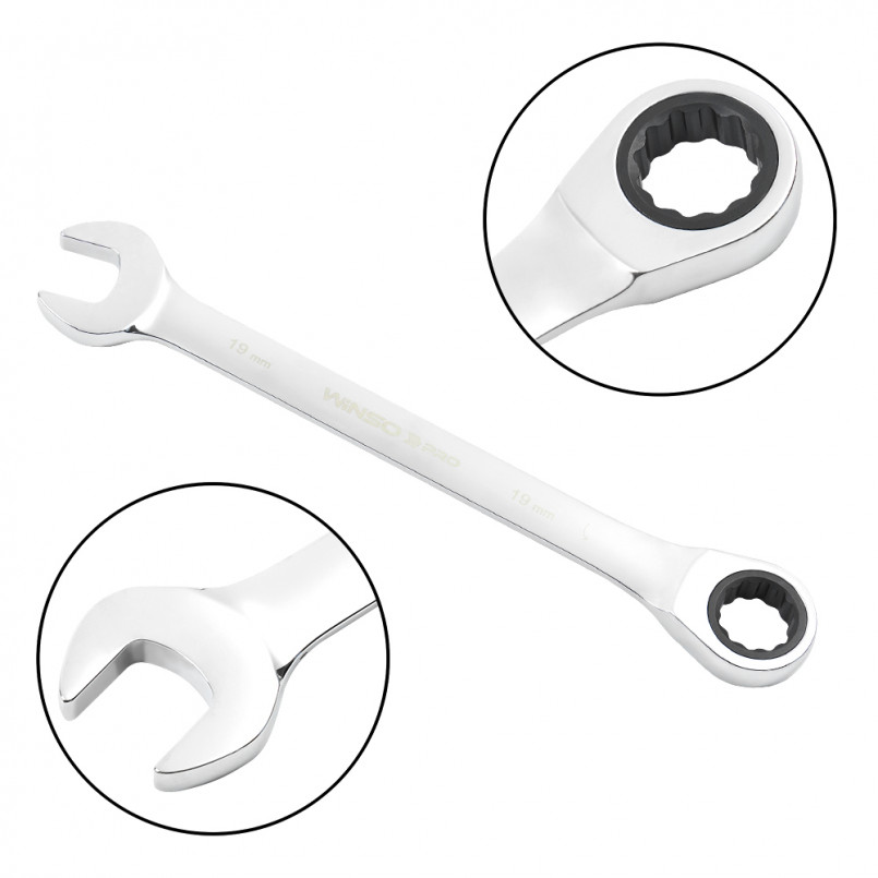 Набір ключів комбінованих WINSO PRO з тріскачкою CR-V,  8шт (8-19, 8-10-12-13-14-15-17-19мм) (5/20) — фото товара №4