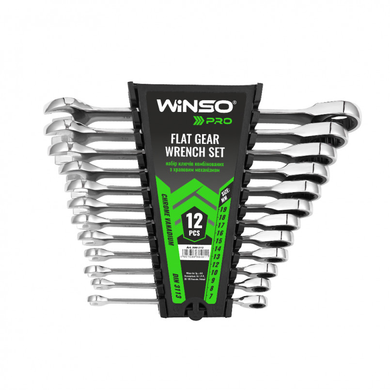 Набір ключів комбінованих WINSO PRO з тріскачкою CR-V, 12шт (7-19, 7- 8-9-10-12-13-14-15-16-17-18-19 — фото товара №1