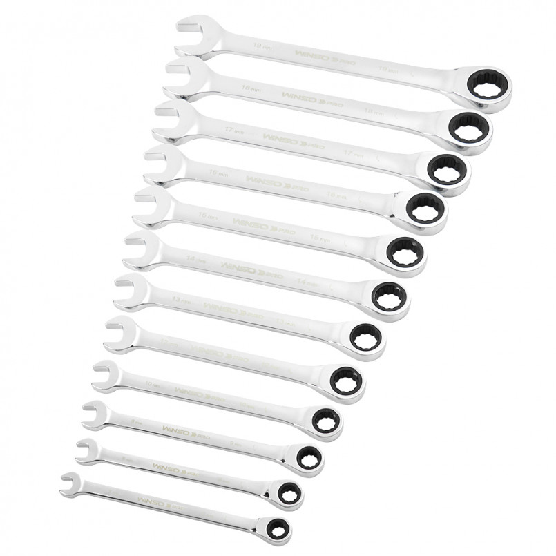 Набір ключів комбінованих WINSO PRO з тріскачкою CR-V, 12шт (7-19, 7- 8-9-10-12-13-14-15-16-17-18-19 — фото товара №3