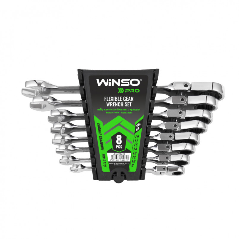 Набір ключів комбінованих WINSO PRO з тріскачкою та карданом CR-V,  8шт (8-19, 8-10-12-13-14-15-17-1 — фото товара №1