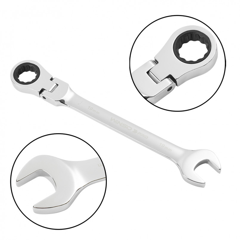 Набір ключів комбінованих WINSO PRO з тріскачкою та карданом CR-V,  8шт (8-19, 8-10-12-13-14-15-17-1 — фото товара №4