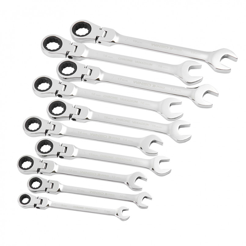 Набір ключів комбінованих WINSO PRO з тріскачкою та карданом CR-V, 10шт (8-19, 8-10-12-13-14-15-17-1 — фото товара №3