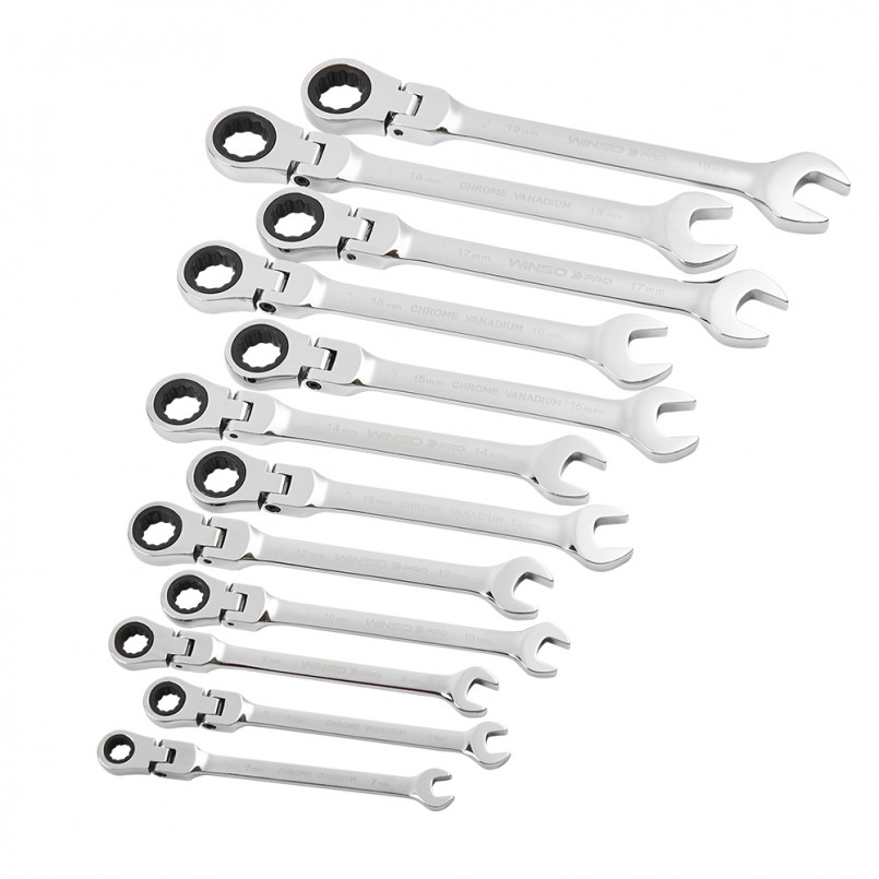 Набір ключів комбінованих WINSO PRO з тріскачкою та карданом CR-V, 12шт(7-8-9-10-12-13-14-15-16-17-1 — фото товара №3