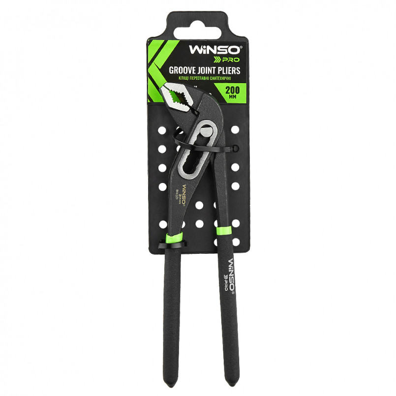 Кліщі переставні сантехнічні WINSO PRO 200мм, макс. діаметр 34мм, Cr-V, HRC 55-60, поліровані, чорни — фото товара №1