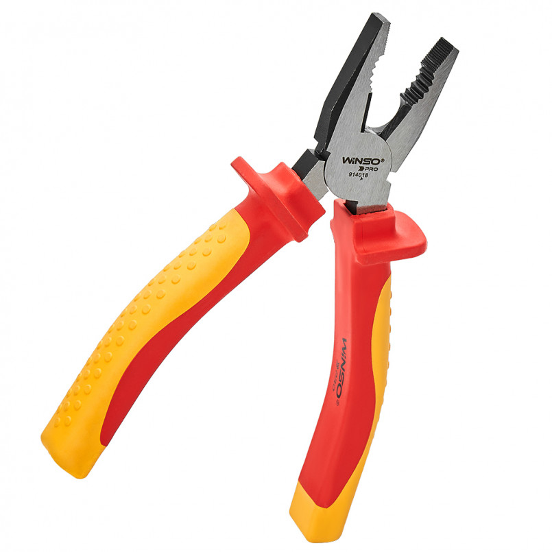 Плоскогубці комбіновані діелекричні WINSO PRO 180мм, VDE 1000В, 60Cr-V, HRC 58-65, поліровані, чорни — фото товара №3